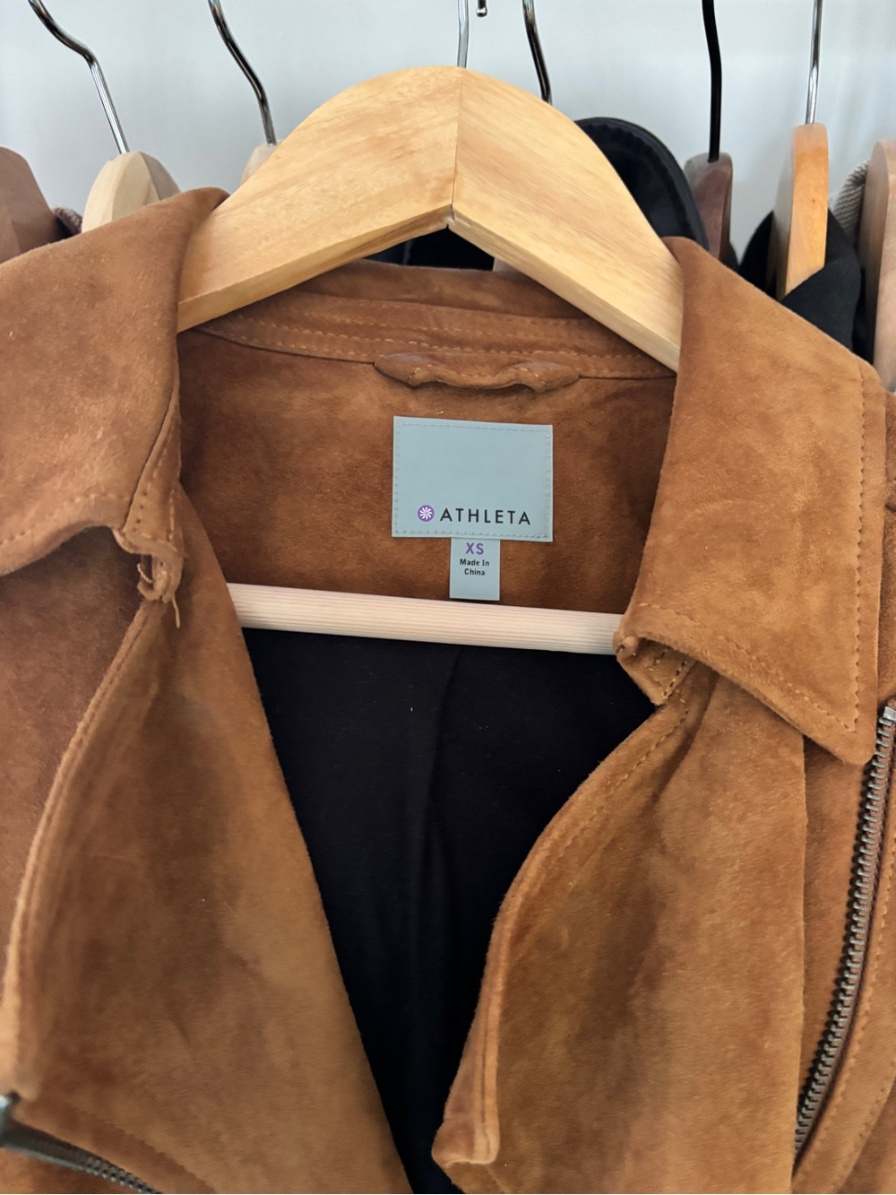 Athleta Suede Moto Jacket in Chestnut Brown